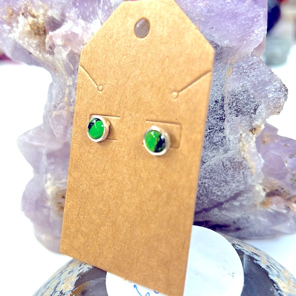 Solid Sterling Silver Green Turquoise Studs - image 2